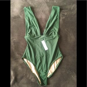 Plunge one piece swimsuit sz 6 Pale olive